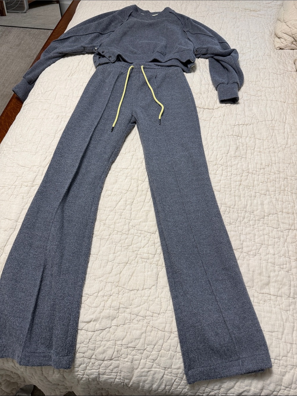 Wide-Leg Knit Pants in Charcoal with Neon Drawstring